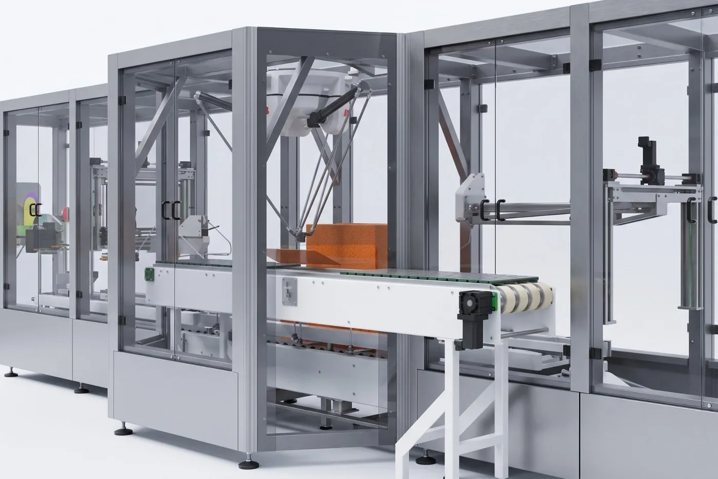 Robotic packaging cell with a delta robot