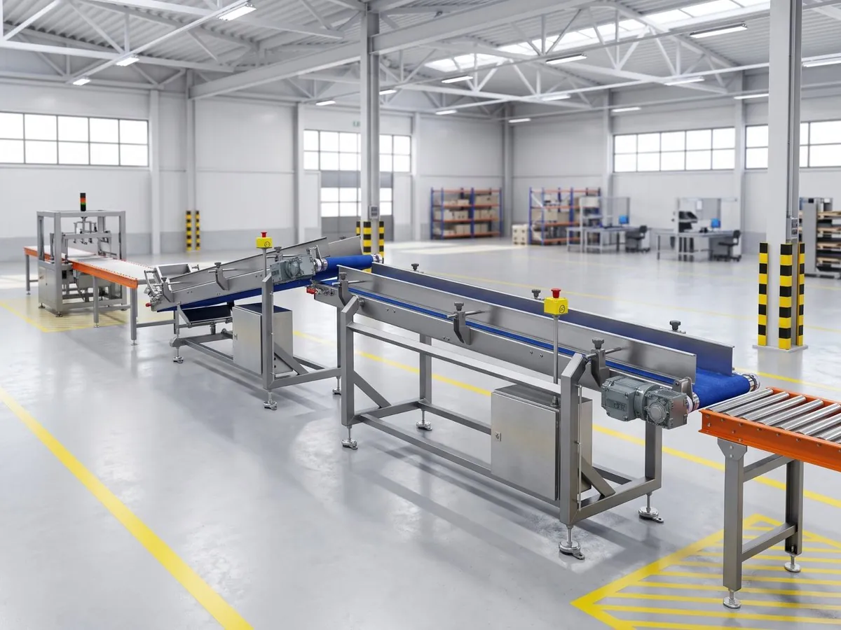 Belt and roller conveyors in a production hall