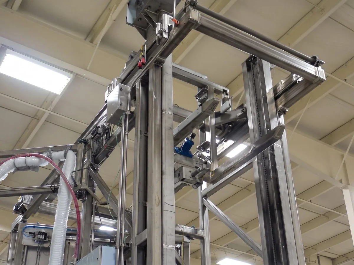 Welded stainless steel frame of a machine in a workshop